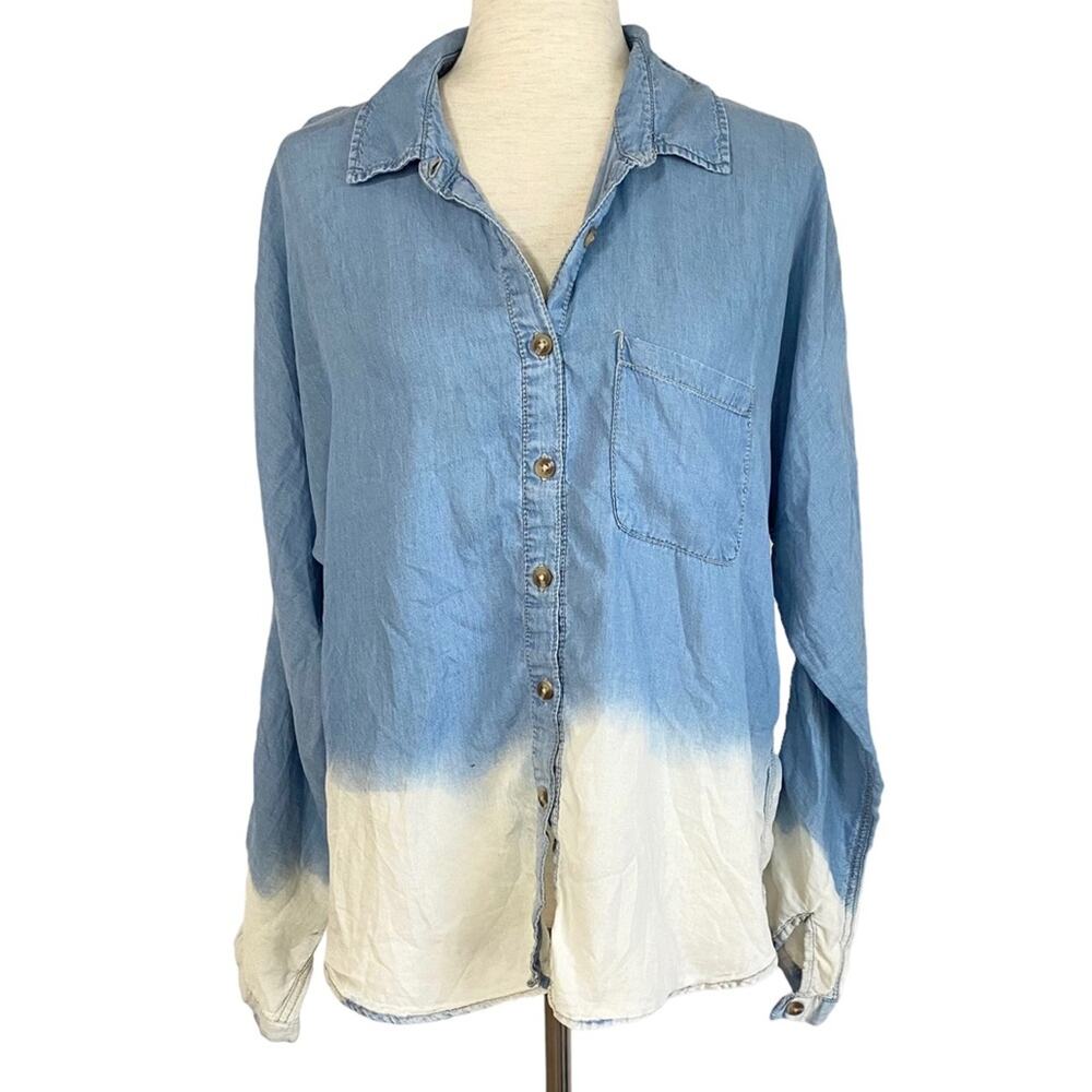 LIFE IN PROGRESS Chambray Ombre Button Down Shirt Size Medium Lyocell Relaxed